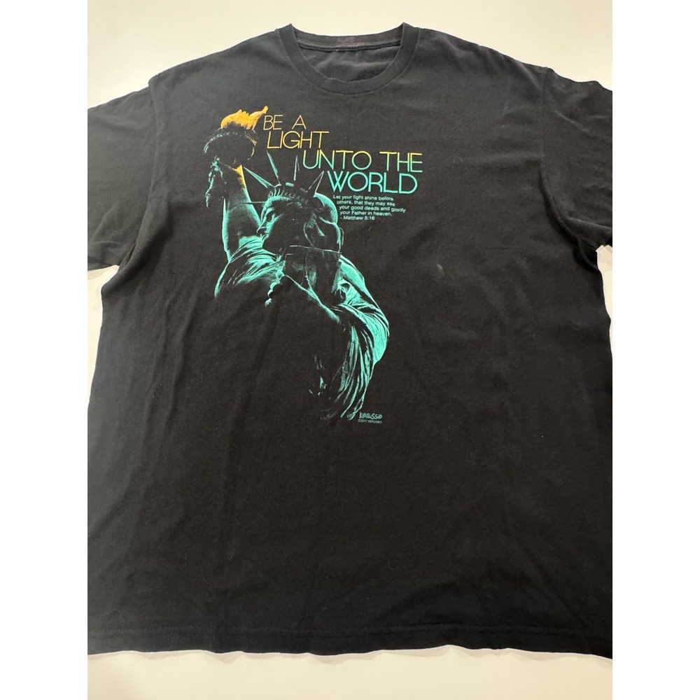 Jesus T Men's XL Be A Light Unto The World Matthew 5:16 Statue of Liberty Black - Picture 1 of 10